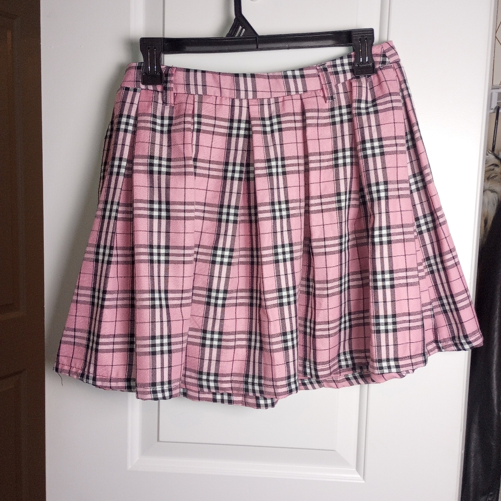 Hot Topic Pink Plaid Mini Skirt